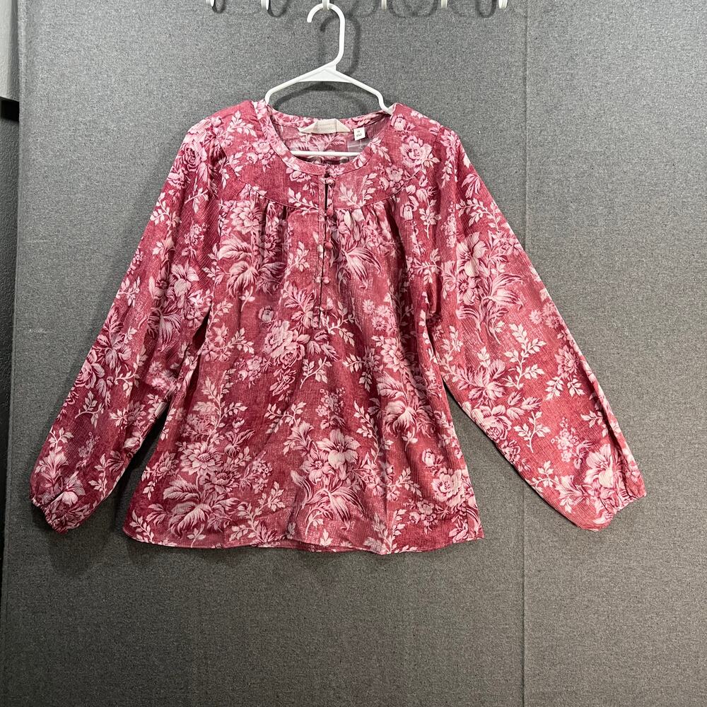 Isaac Mizrahi LIVE! Printed Peasant Blouse with Y-Neckline B Pink, X-Small